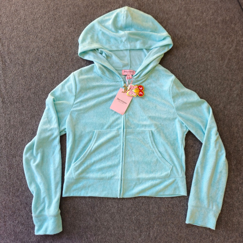 New! JUICY COUTURE‎ Towel Terry OG Bling Tracksuit Set Crystal Blue Sz Large Y2K